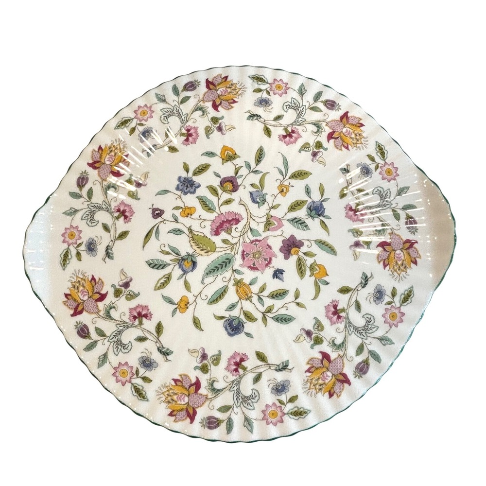 Vintage Minton Floral Cake Serving Platter Haddon Hall Bone China 12" England